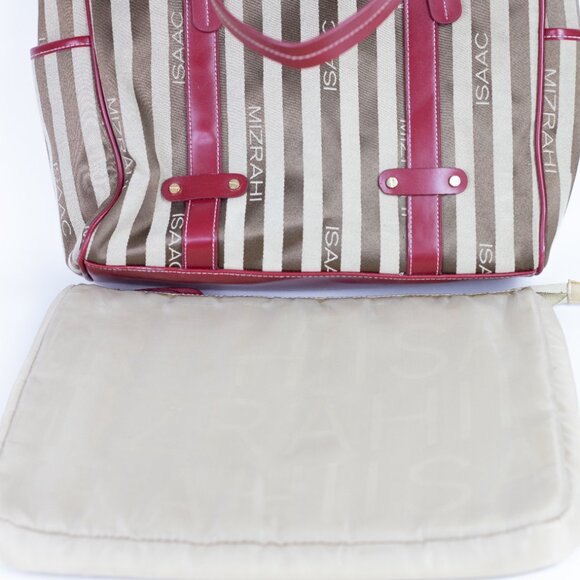 Isaac Mizrahi Striped Logo Tote Bag with Red Faux Leather Trim - Picture 14 of 15